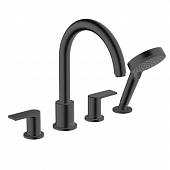 Смеситель на борт ванны с гарнитуром, черный матовый, Hansgrohe Vernis Shape 71459670