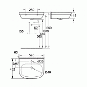 Раковина 60 см, белая, Grohe Euro Ceramic 39335000